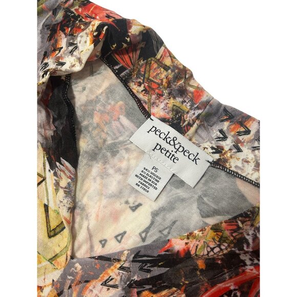 Peck & Peck Petite PS Multicolor Abstract Print 3/4 Sleeve V-Neck Top 1777 - Picture 4 of 5